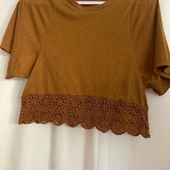 Zara Tops - Zara White and Brown Embellished Crop Blouse